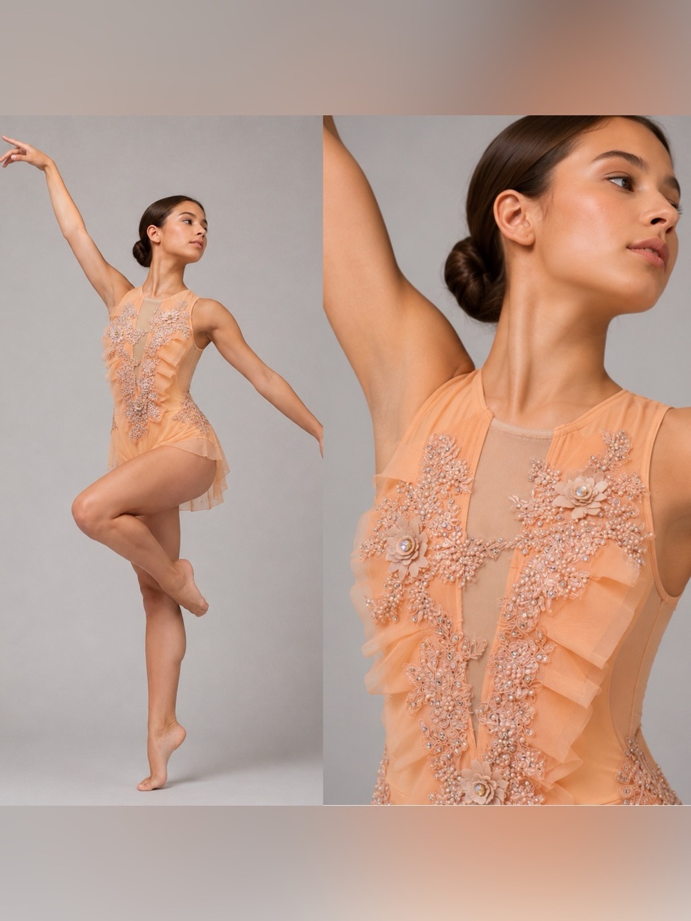 Custom Contemporary lyrical Dance Costume Peach Floral embellished LC Large